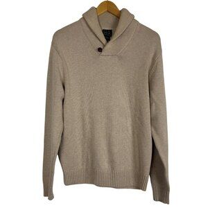 Jos A Bank Shawl Collar Sweater Men Large Pullover LS Oatmeal Leather Button NWT